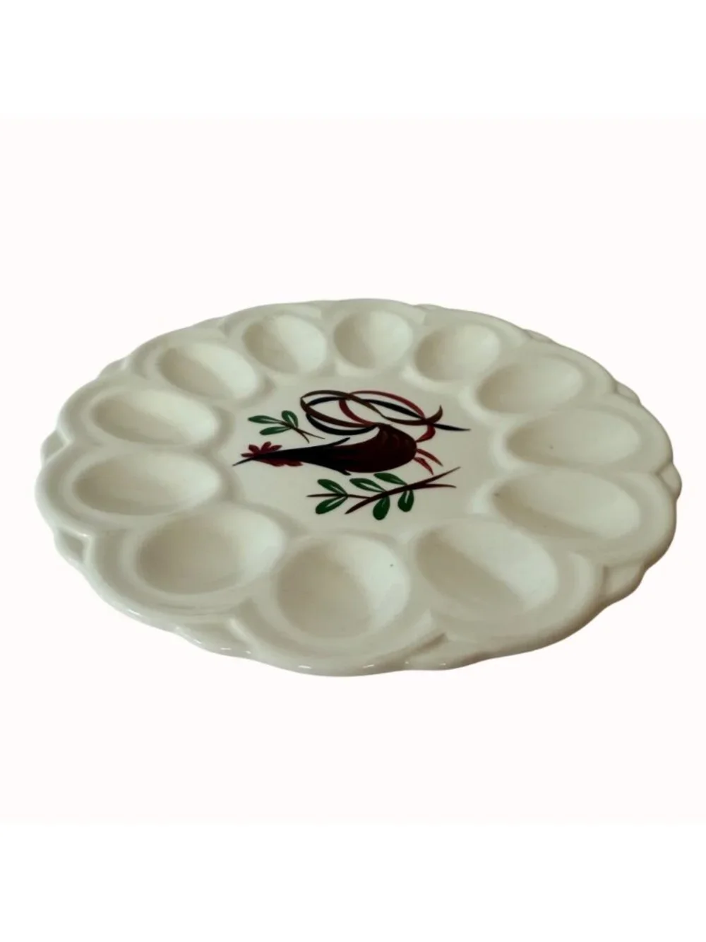 Ceramic Deviled Egg Platter White Rooster Farmhouse Easter Vintage Serving Tray